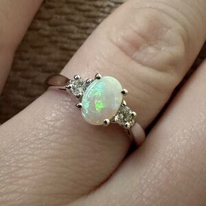 White Gold, Opal and Diamond Engagement Ring